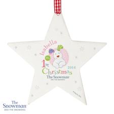 Personalised The Snowdog My 1st Christmas Pink Star Decoration